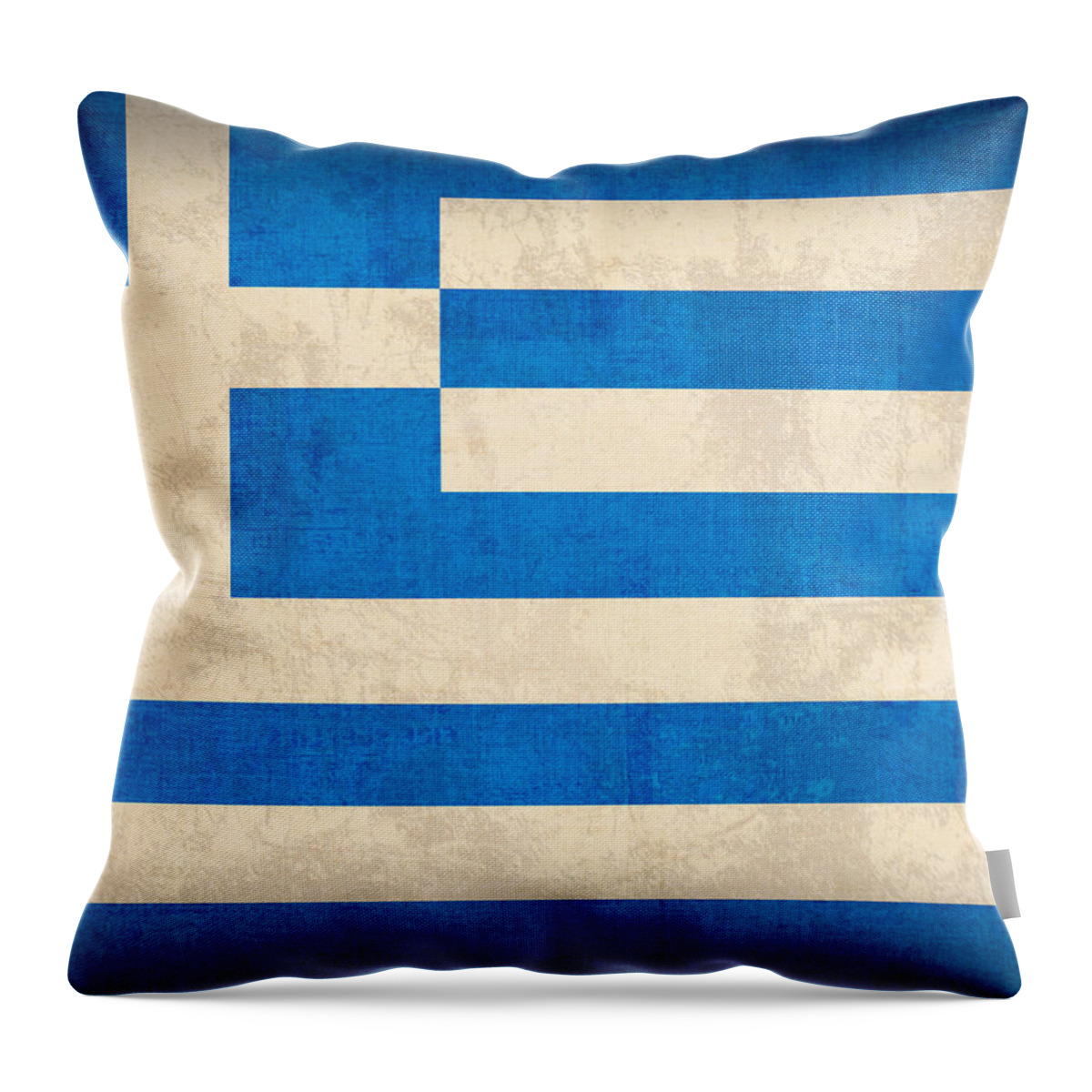 Greece Greek Athen Hellenic Ruins Acropolis Flag Vintage Distressed Finish Throw Pillow featuring the mixed media Greece Flag Vintage Distressed Finish by Design Turnpike