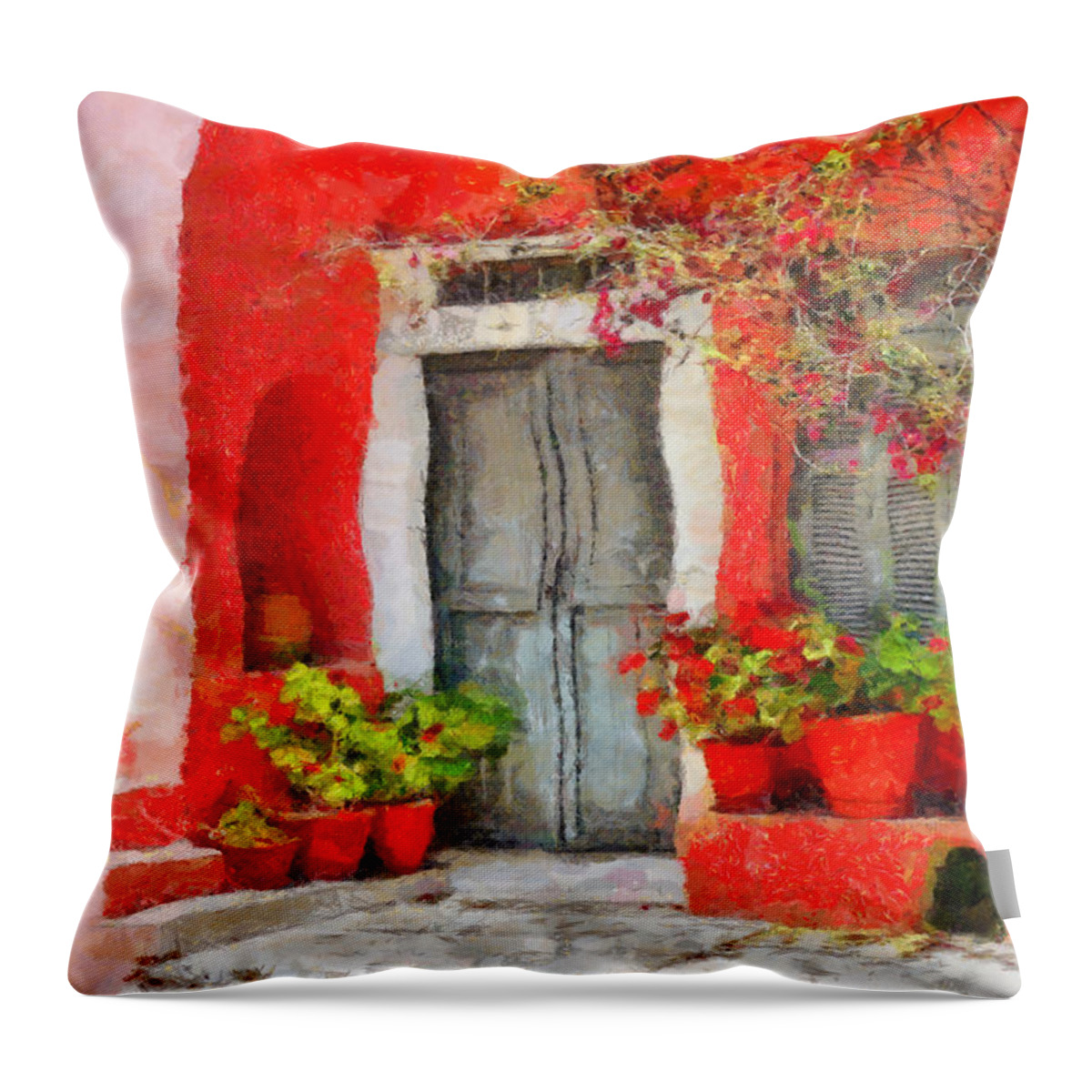 House Throw Pillow featuring the painting Greek house by George Rossidis