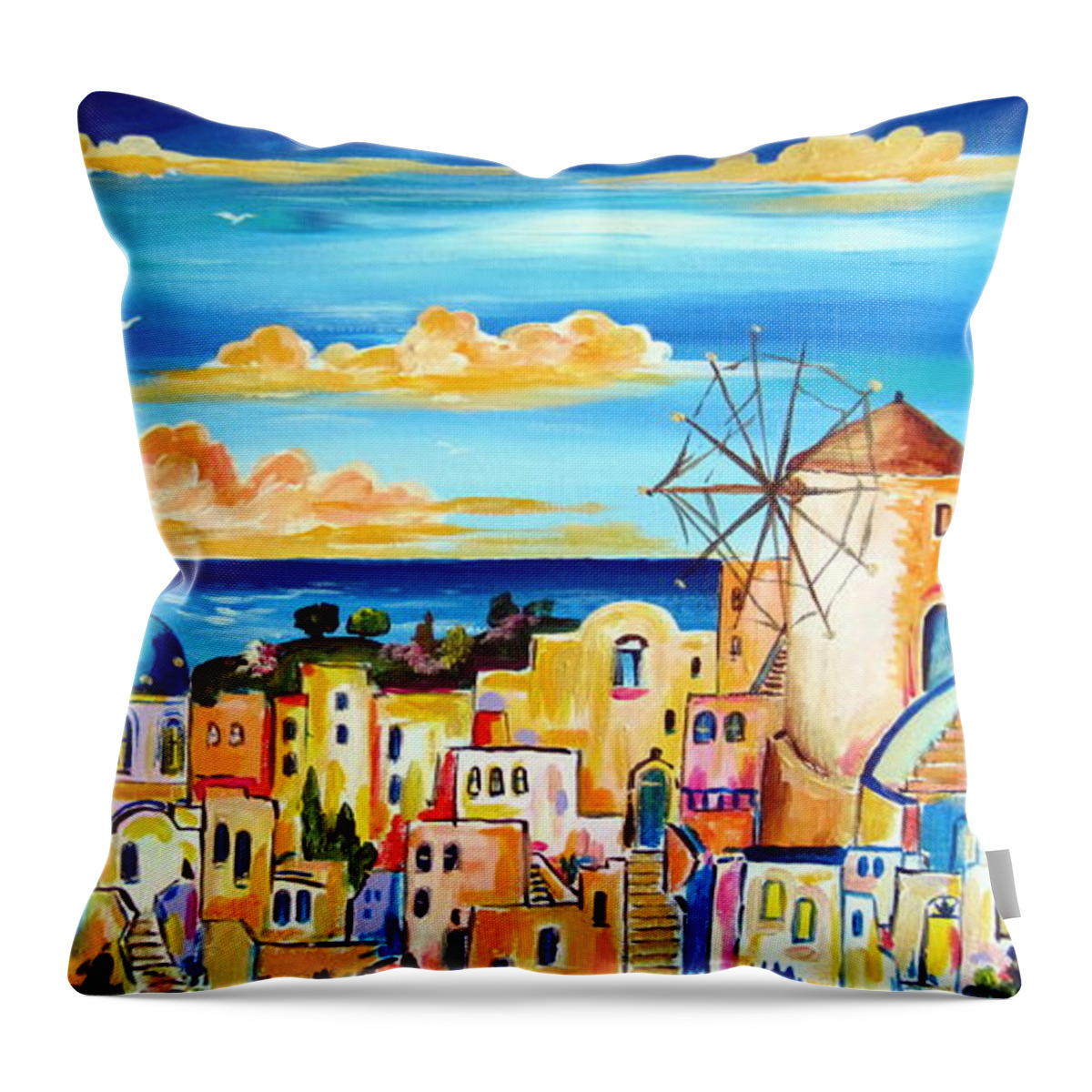 Greek Village Throw Pillow featuring the painting Greek Village by Roberto Gagliardi
