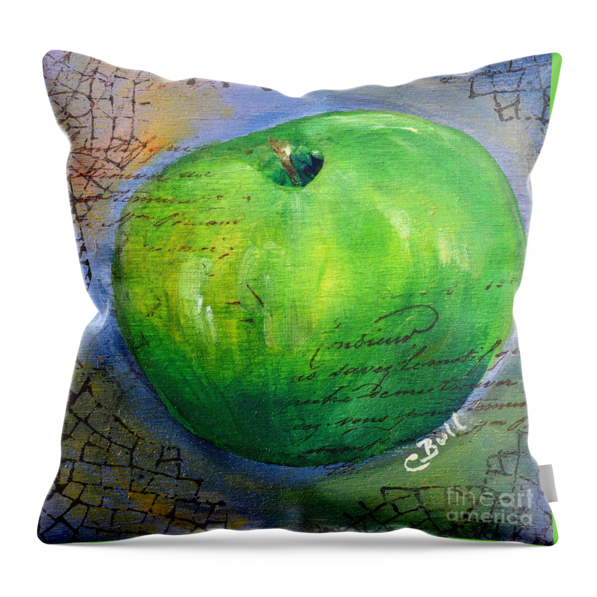 Green Apple Throw Pillow featuring the painting Green Apple by Claire Bull