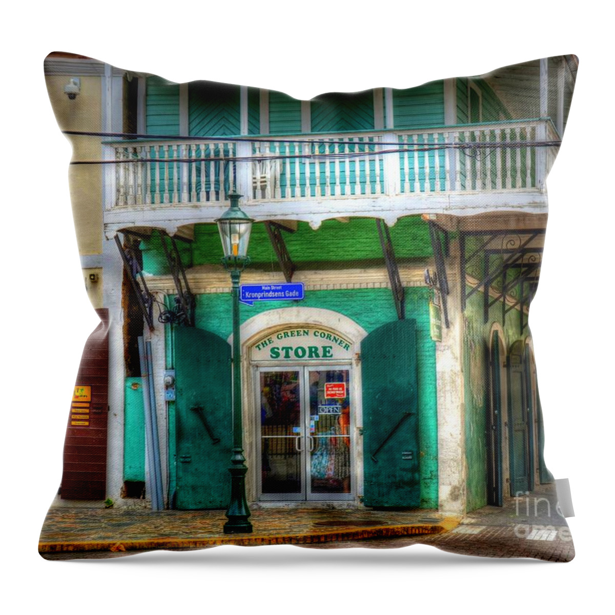 Store Throw Pillow featuring the photograph Green Corner Store by Debbi Granruth