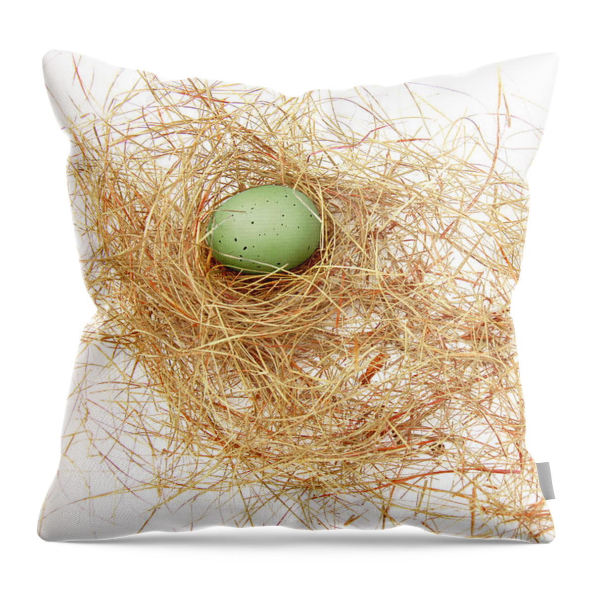 Bird Nest Throw Pillow featuring the photograph Green Egg in a Bird Nest by Jennie Marie Schell