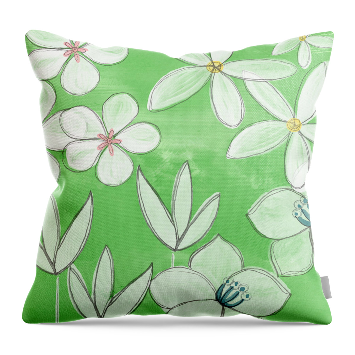 Garden Throw Pillow featuring the painting Green Garden by Linda Woods