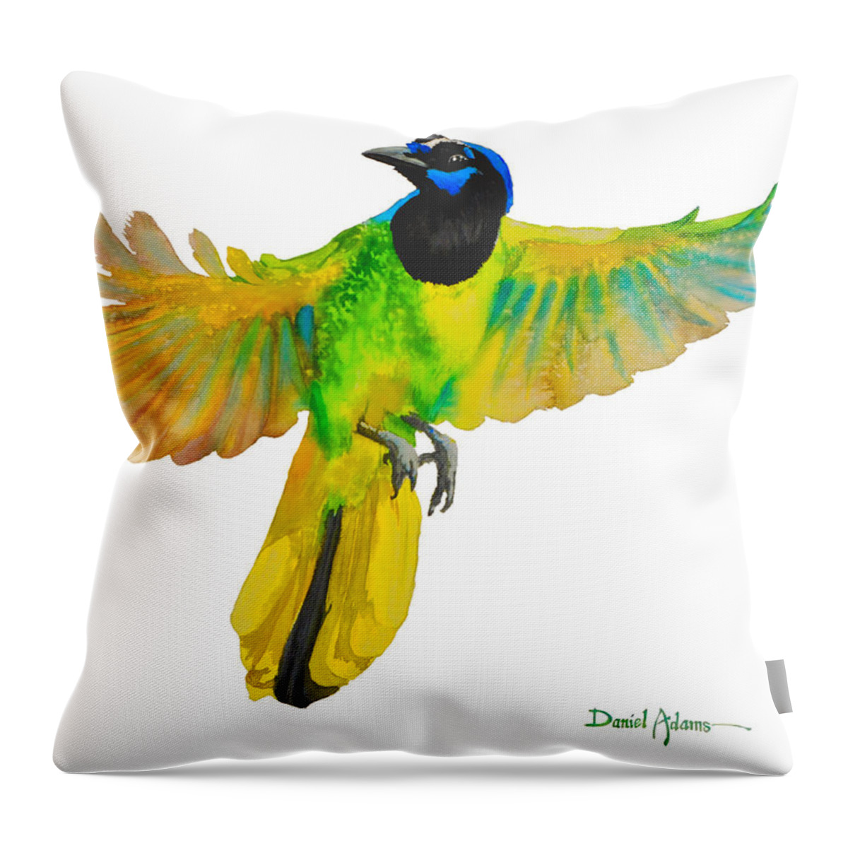Bird Throw Pillow featuring the painting Green Jay by Daniel Adams