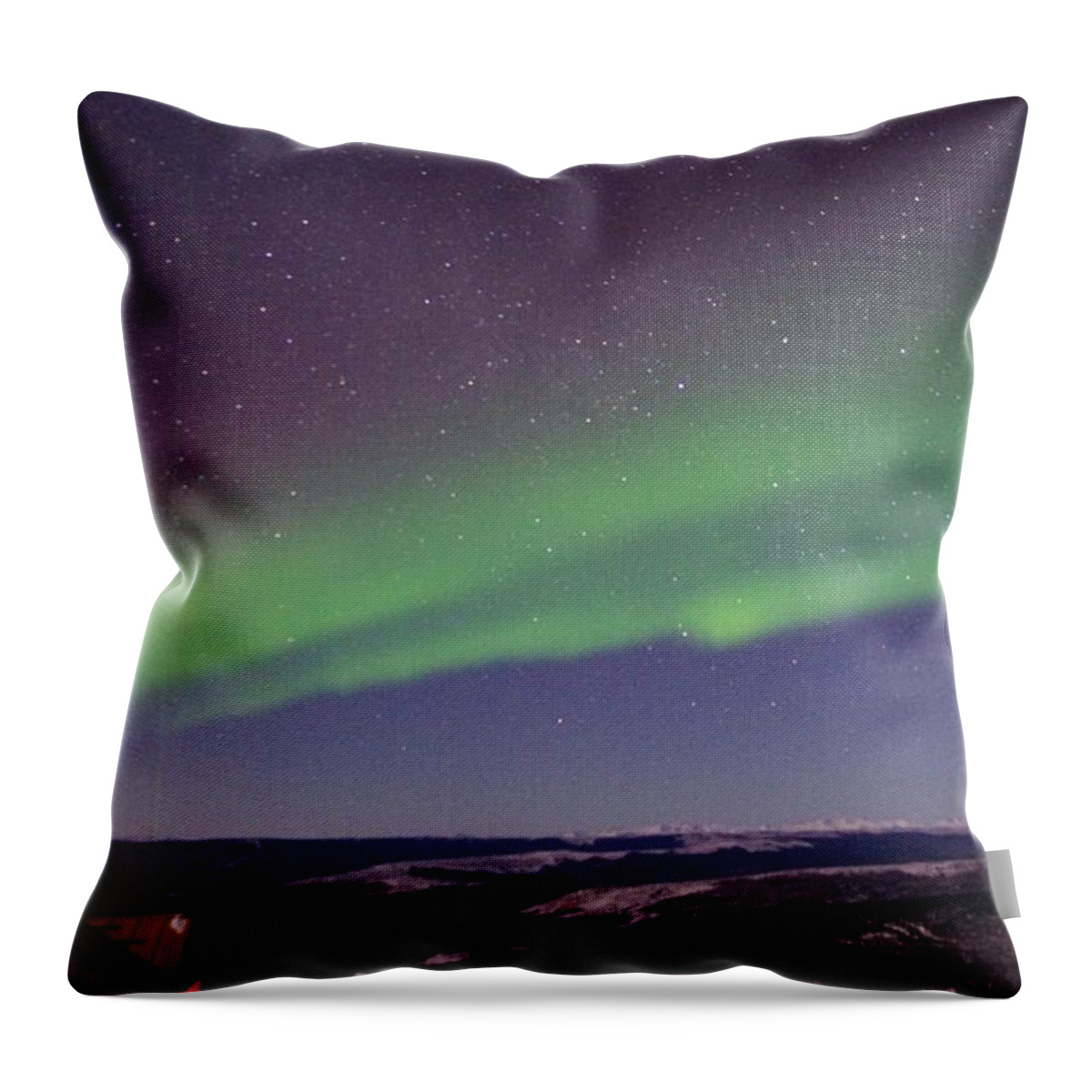 Alaska Aurora Borealis Throw Pillow featuring the photograph Green Lady Dancing 1 by Phyllis Spoor