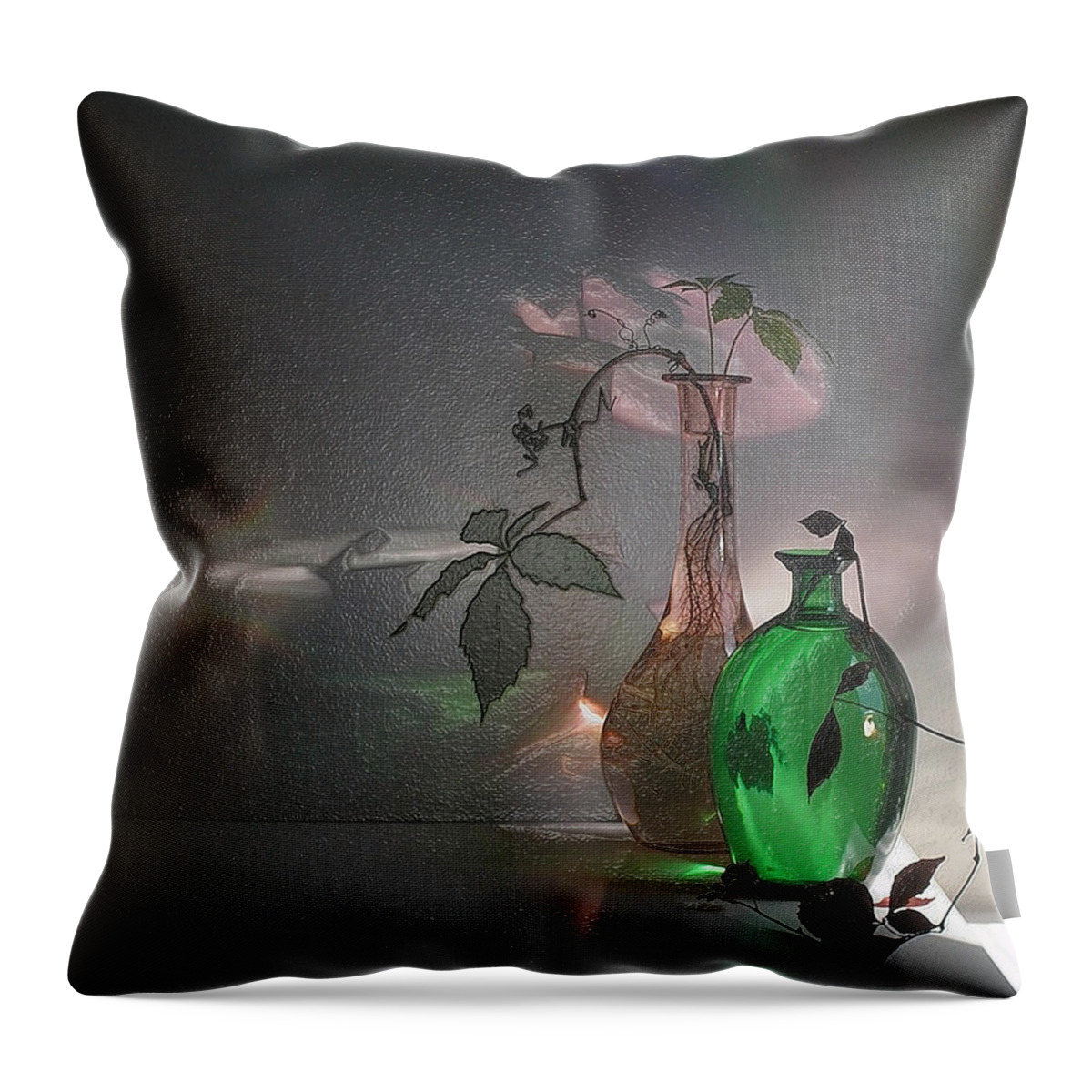 3d Modern Art Still Life Throw Pillow featuring the digital art Green Touch by Scott Mendell