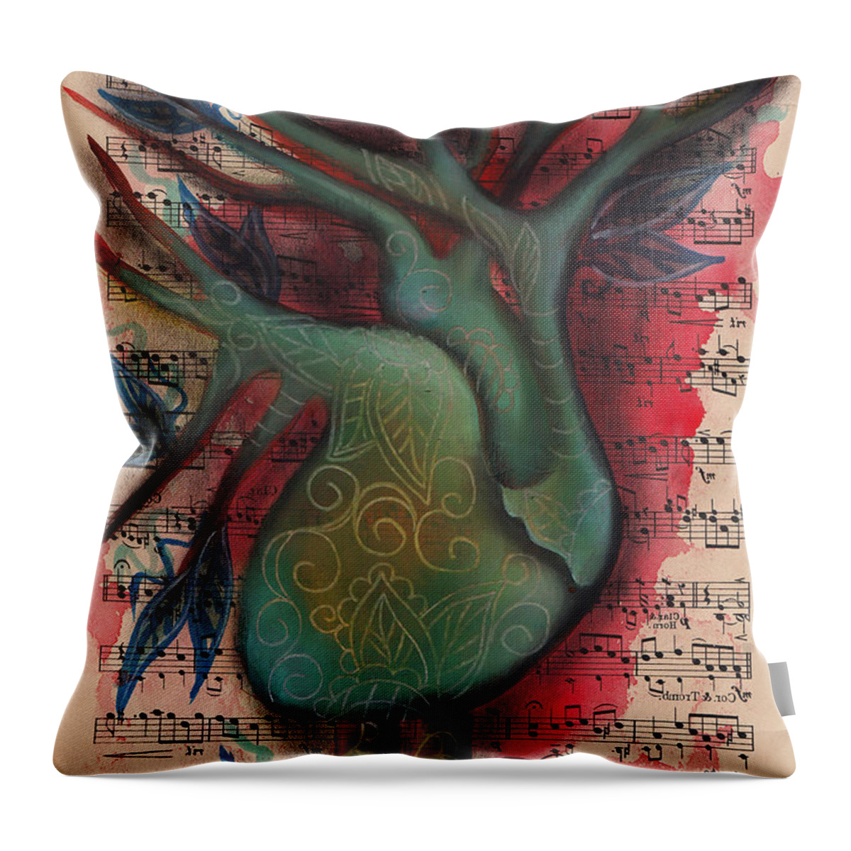 Heart Throw Pillow featuring the painting Green Tree of Life by Abril Andrade