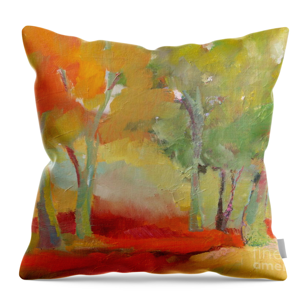 Landscape Throw Pillow featuring the painting Green Trees by Michelle Abrams