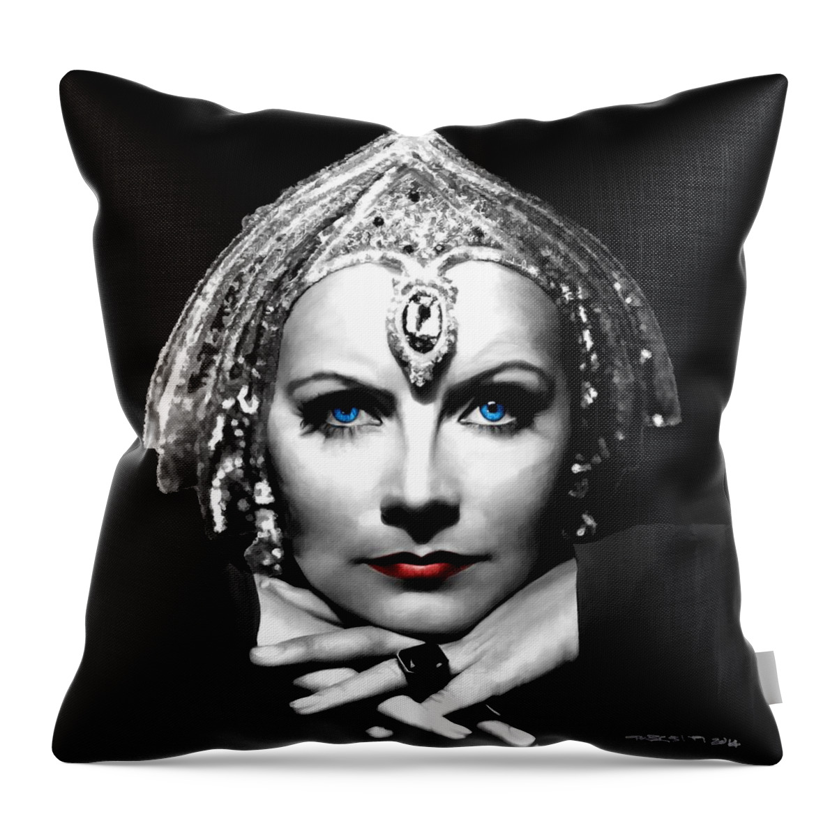 Greta Garbo Throw Pillow featuring the digital art Greta Garbo Portrait by Gabriel T Toro