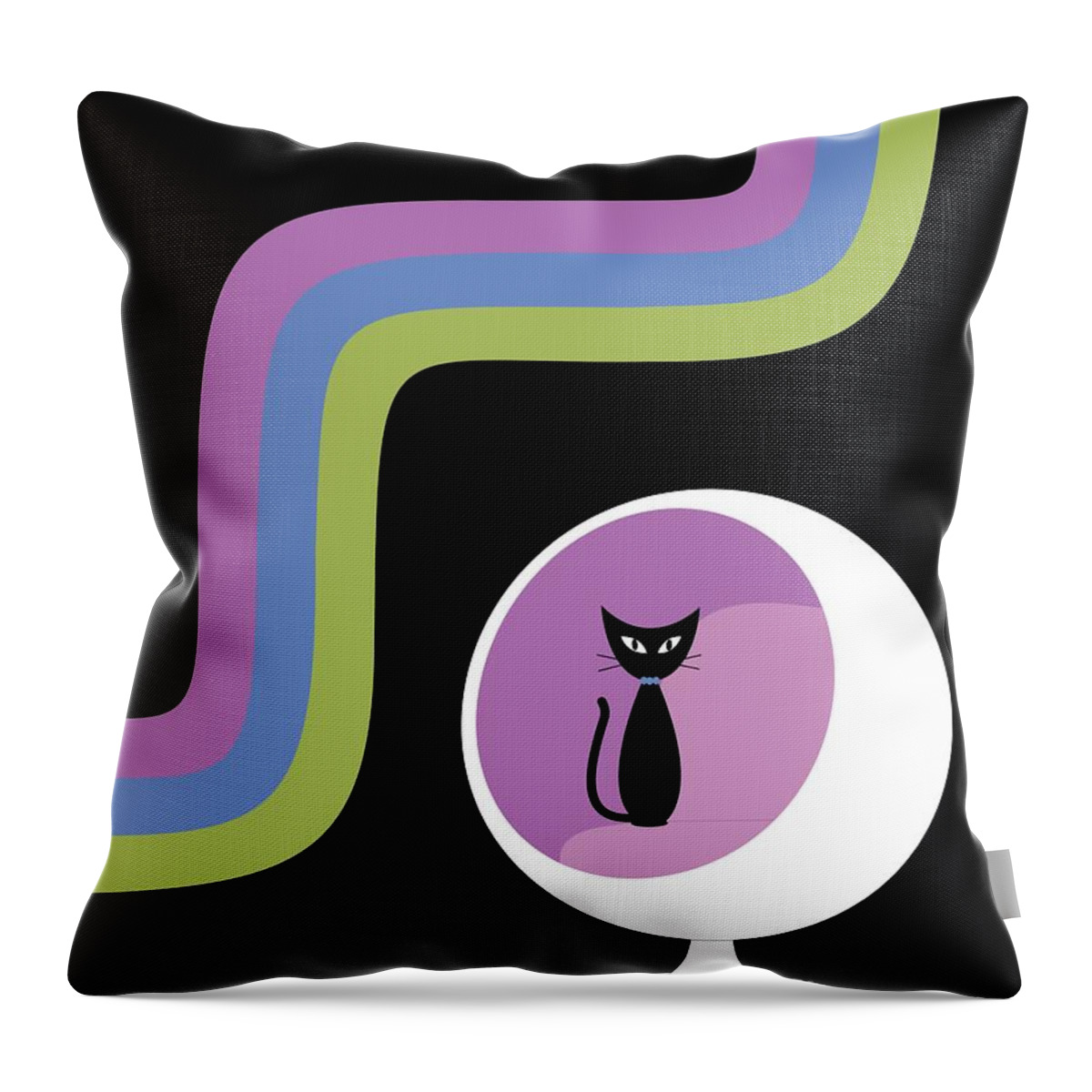 Black Cat Throw Pillow featuring the digital art Groovy Stripes 2 by Donna Mibus