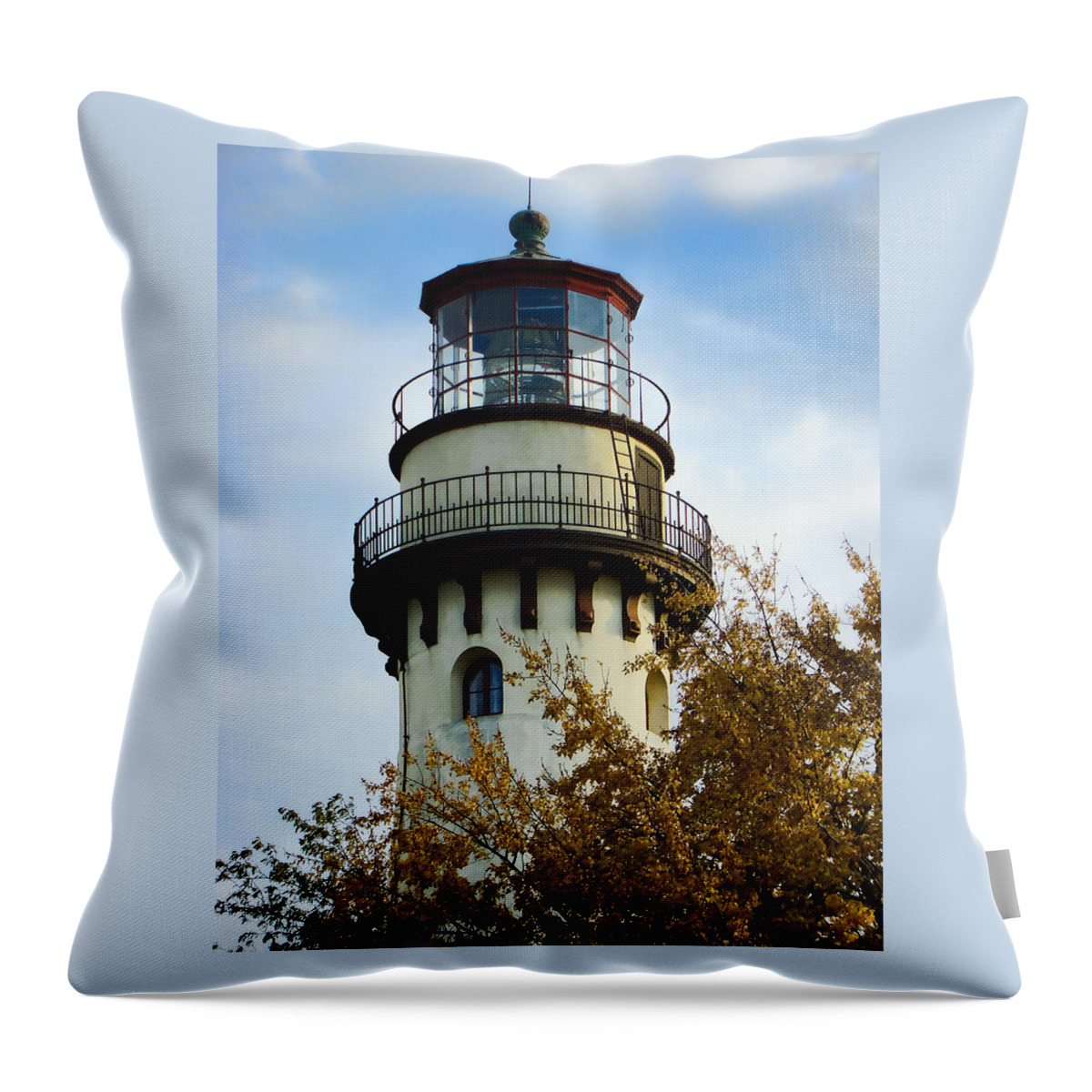 Grosse Point Lighthouse Tower Throw Pillow featuring the photograph Grosse Point Lighthouse Tower by Phyllis Taylor