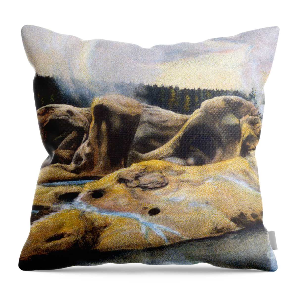 Grotto Geyser Throw Pillow featuring the photograph Grotto Geyser Yellowstone Np 1928 by NPS Photo Asahel Curtis