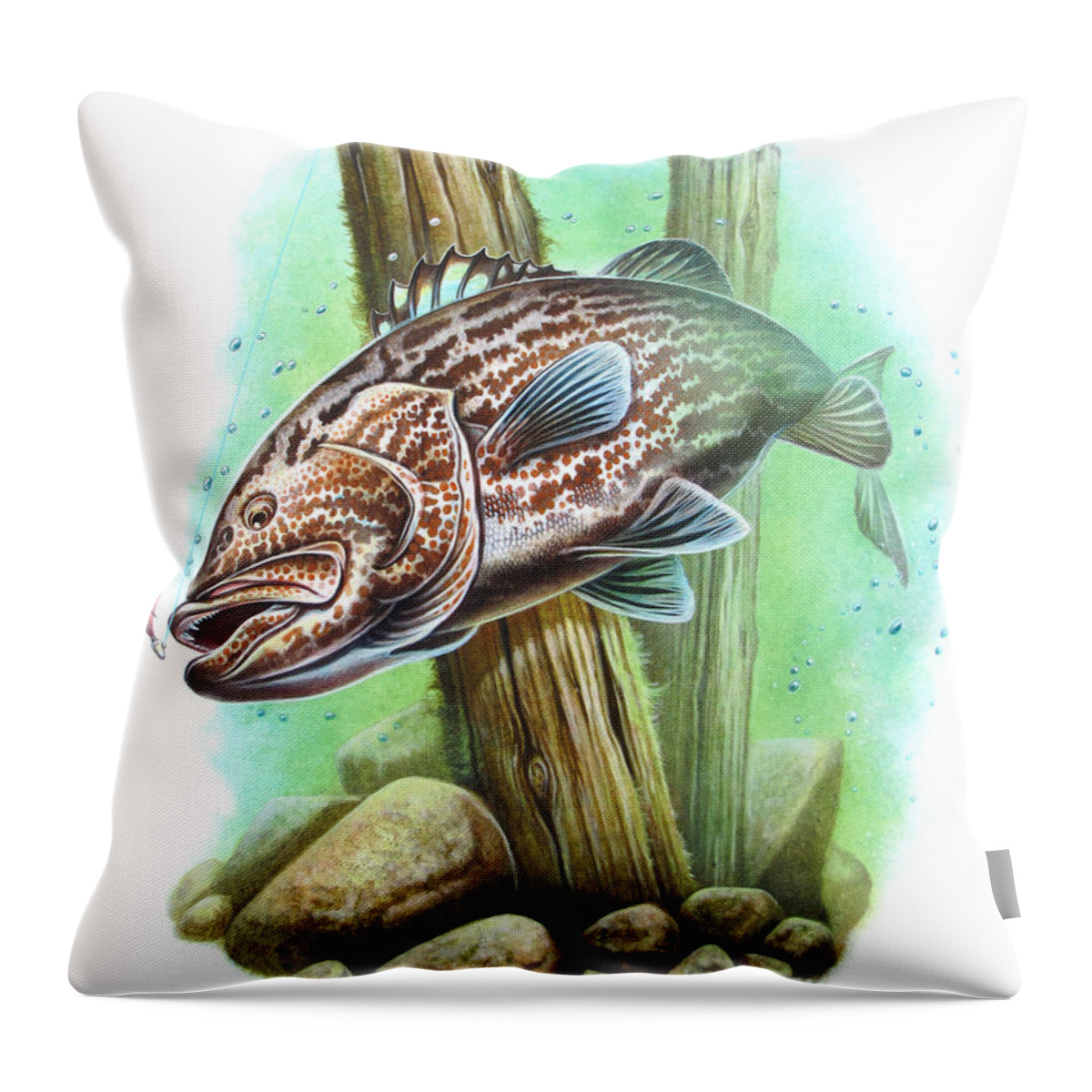 Fish Throw Pillow featuring the painting Grouper Fish by JQ Licensing
