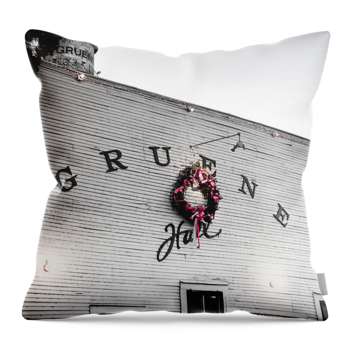 Black And White Throw Pillow featuring the photograph Gruene Hall Texas Christmas by Debbie Karnes