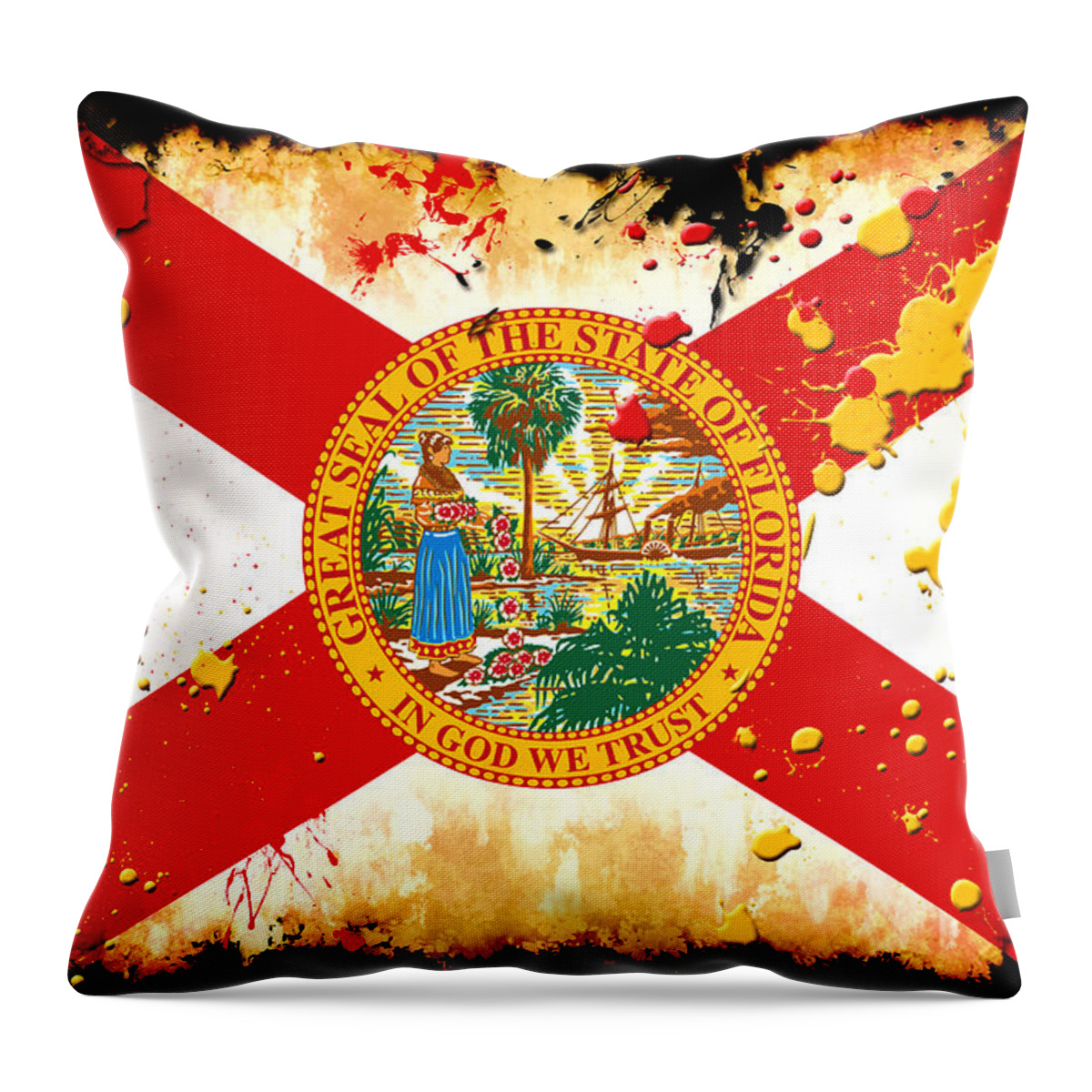 Florida Throw Pillow featuring the digital art Grunge and Splatter Florida Flag by David G Paul