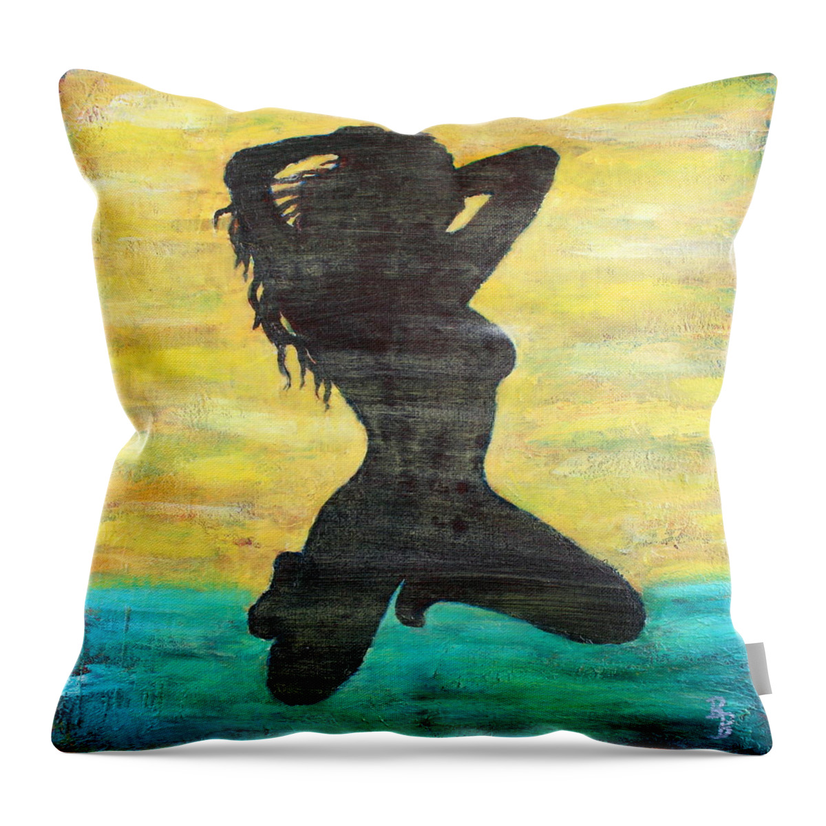 Grunge Throw Pillow featuring the painting Grunge Girl Female Silhouette Pop Art by Bob Baker