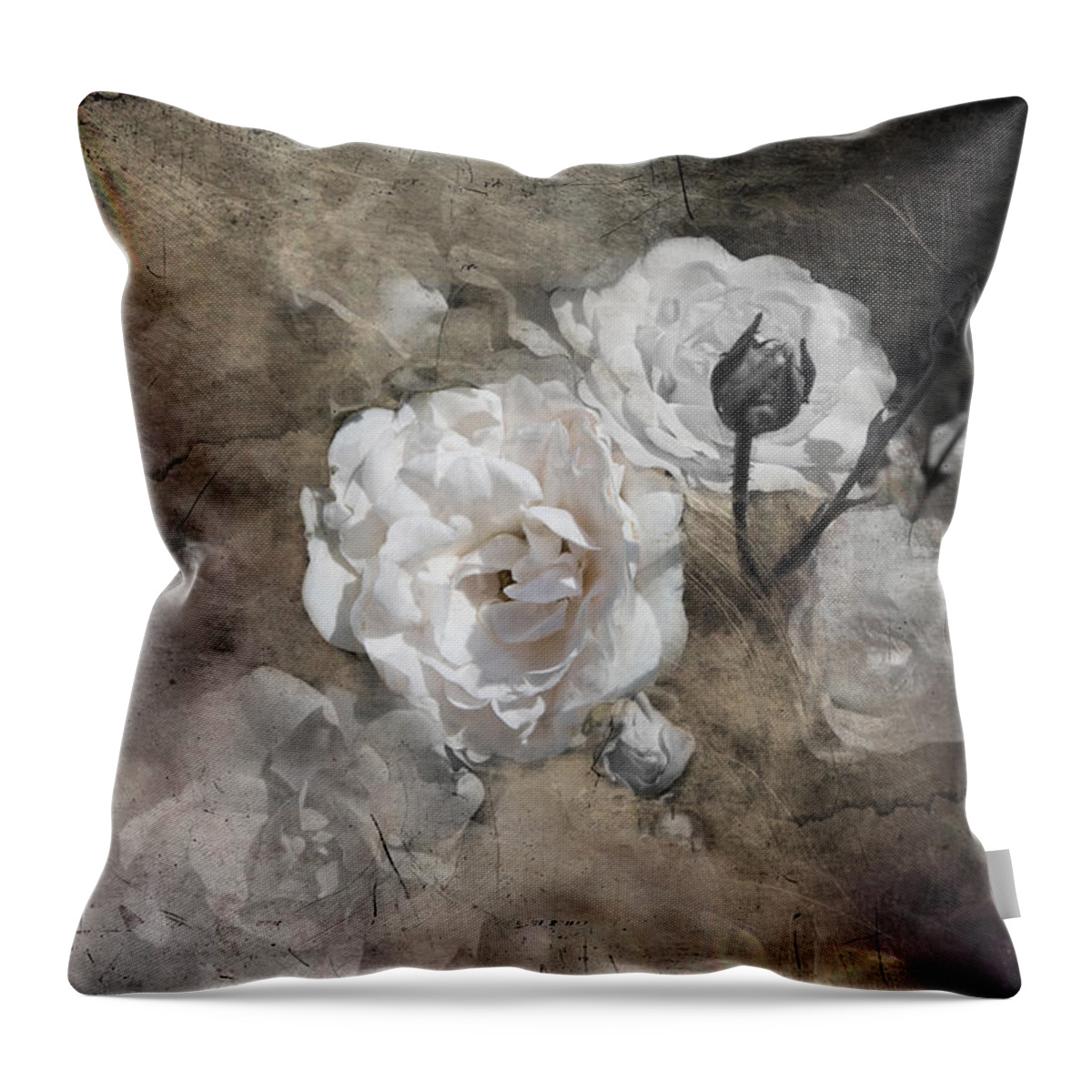 Flower Throw Pillow featuring the photograph Grunge White Rose by Evie Carrier