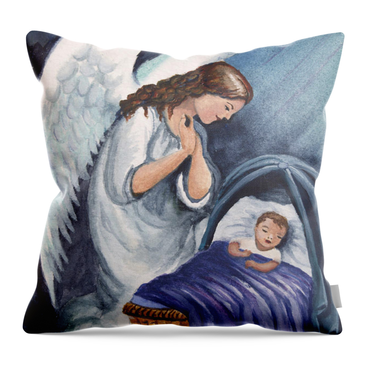 Guardian Angel Throw Pillow featuring the painting Guardian Angel by Lora Duguay