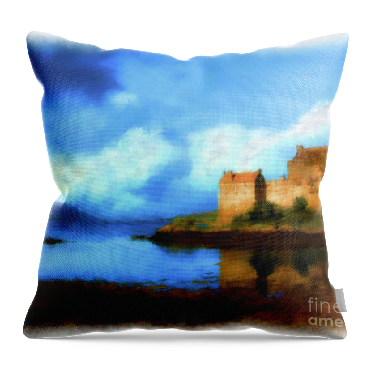 Eilean Donan Castle Throw Pillow featuring the digital art Guardian of the Loch by Diane Macdonald
