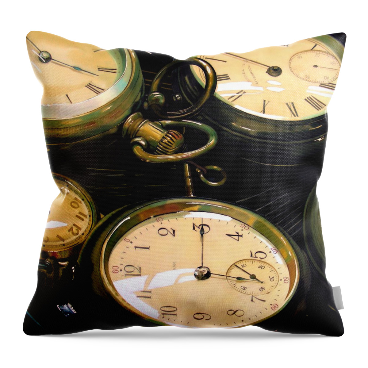 Clocks Throw Pillow featuring the painting Guardians of Time by Denny Bond