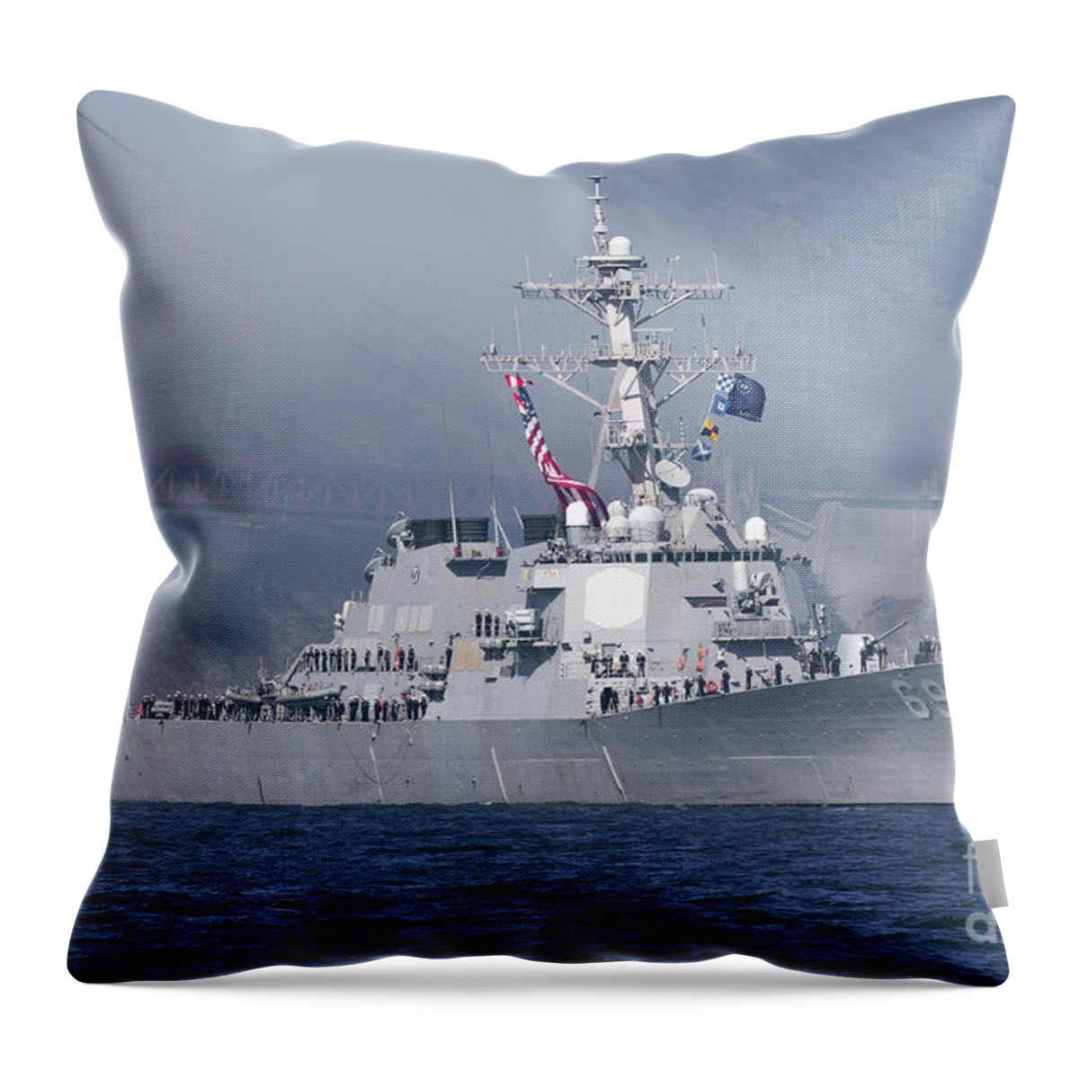 Milius Throw Pillow featuring the photograph Guided Missile Destroyer USS Milius by Rick Pisio