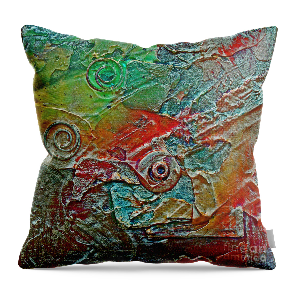 Abstract Throw Pillow featuring the painting Guilded Bronze I by Phyllis Howard