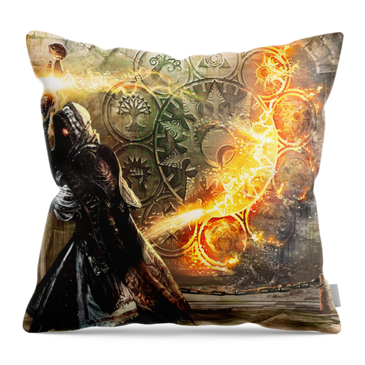 Magic The Gathering Throw Pillow featuring the digital art Guildscorn Ward by Ryan Barger