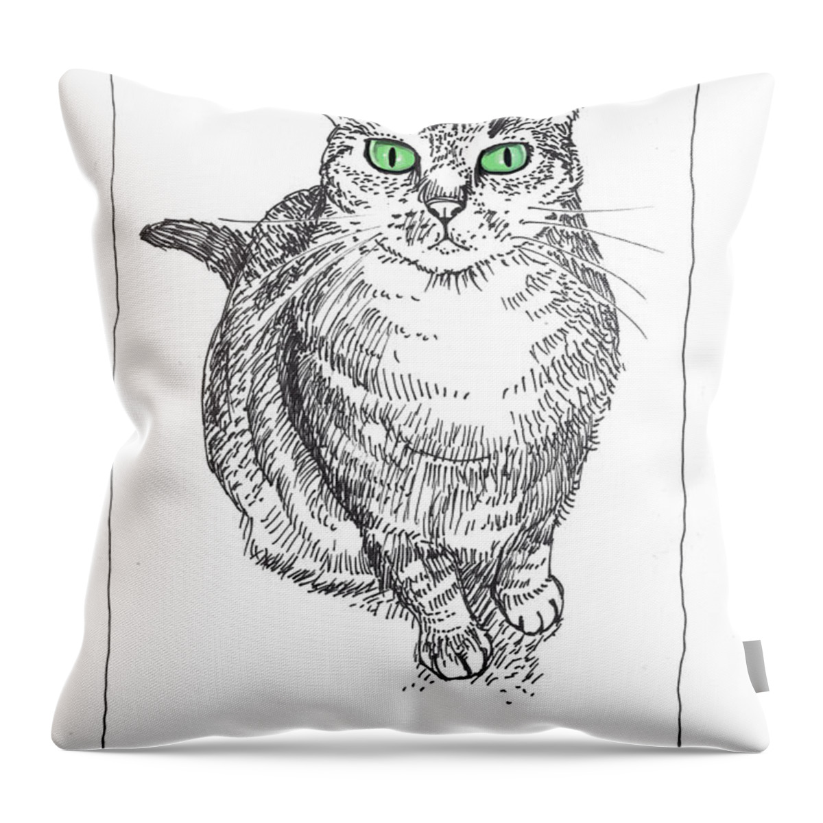 Ink Paper Illustration Cartoon Cat Cats Kitty Kitten Humor Funny Throw Pillow featuring the painting Guinness the cat by Steve Hunter