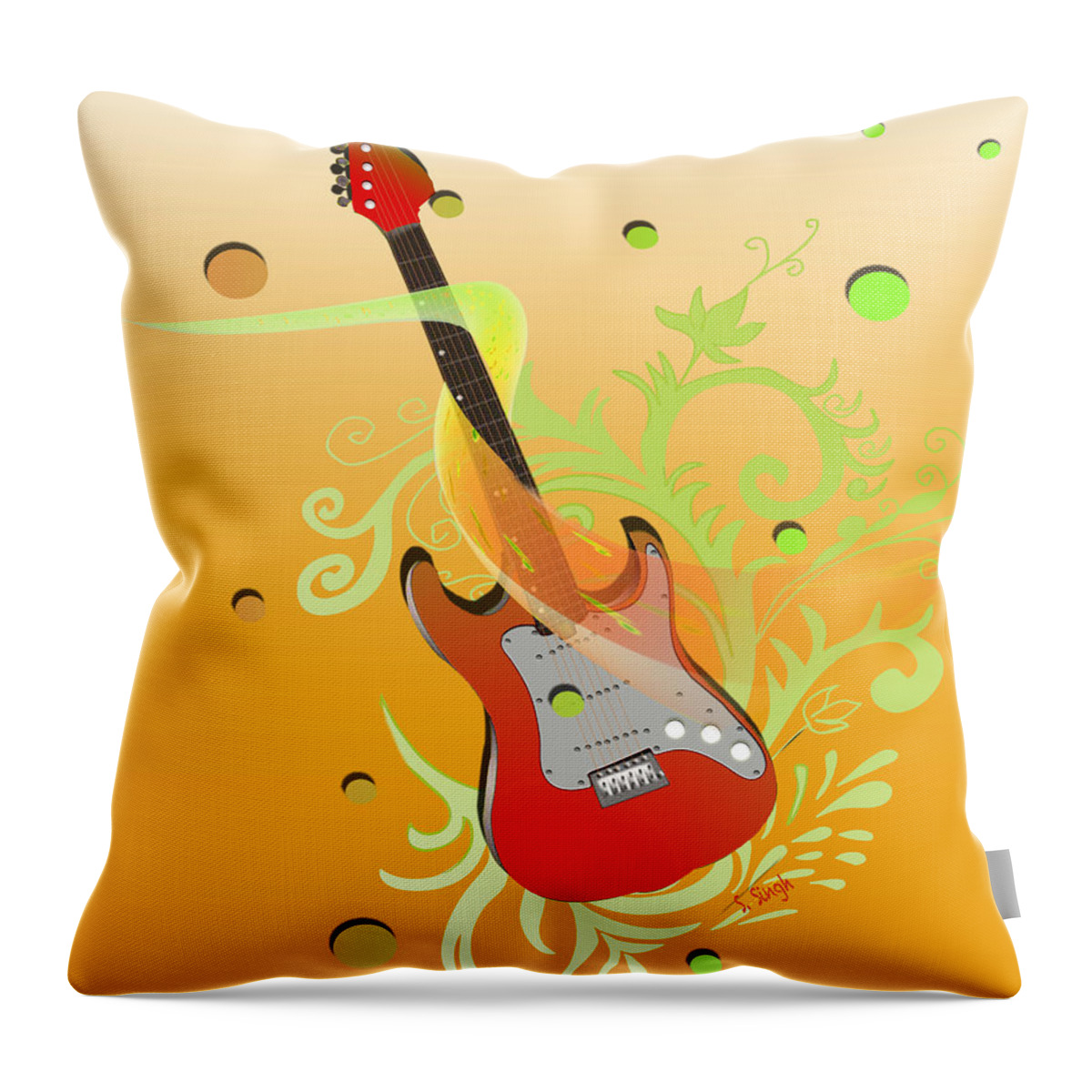 Guitar Throw Pillow featuring the painting Guitar Guitar by Sarabjit Singh