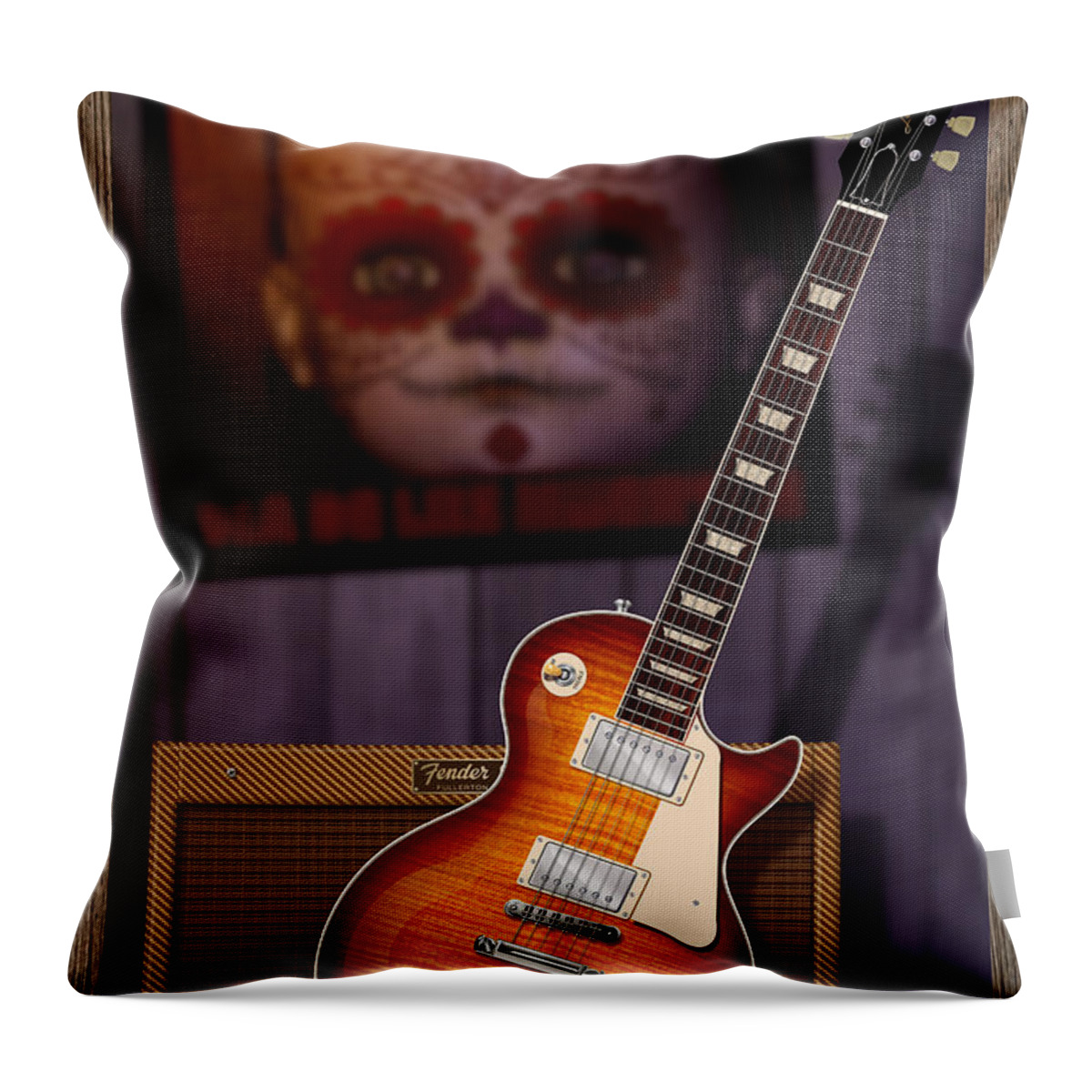 Gibson Les Paul Throw Pillow featuring the digital art Guitar Scene by WB Johnston