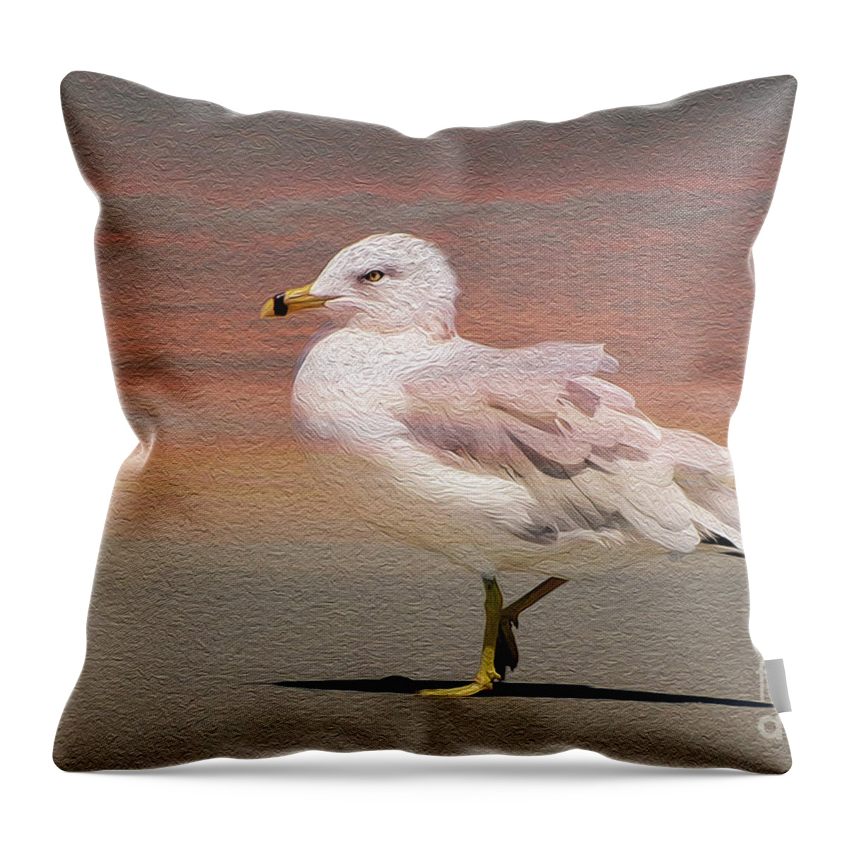 Birds Throw Pillow featuring the photograph Gull OnThe Beach by Kathy Baccari