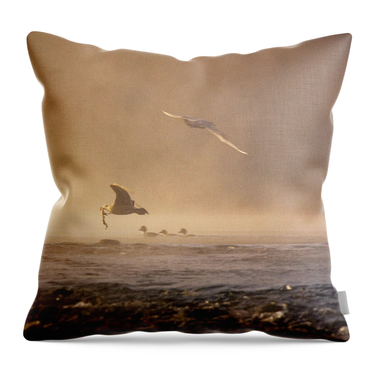 Gulls Throw Pillow featuring the photograph Gulls in the Fog by Janet Kopper