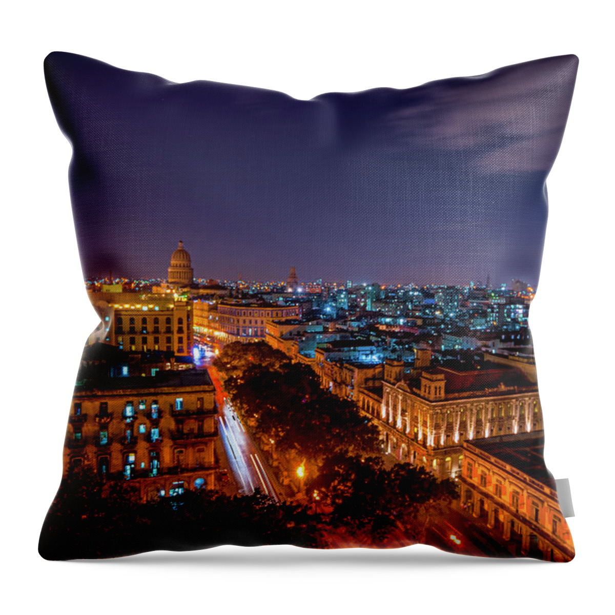 Tranquility Throw Pillow featuring the photograph Habana Lights View Of Habana At Night by Images By Toronto Photographer Robert Greatrix