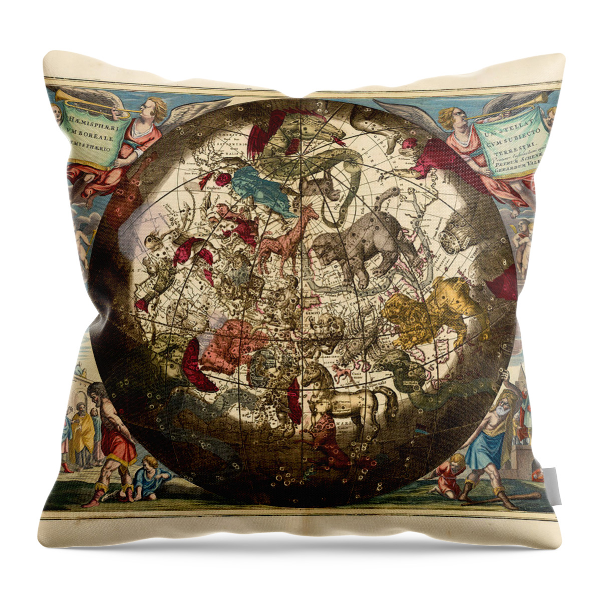 Map Throw Pillow featuring the painting Haemisphaerium Stellatum Boreale Cum Subiecto Hemisphaerio Terrestri by Vincent Monozlay