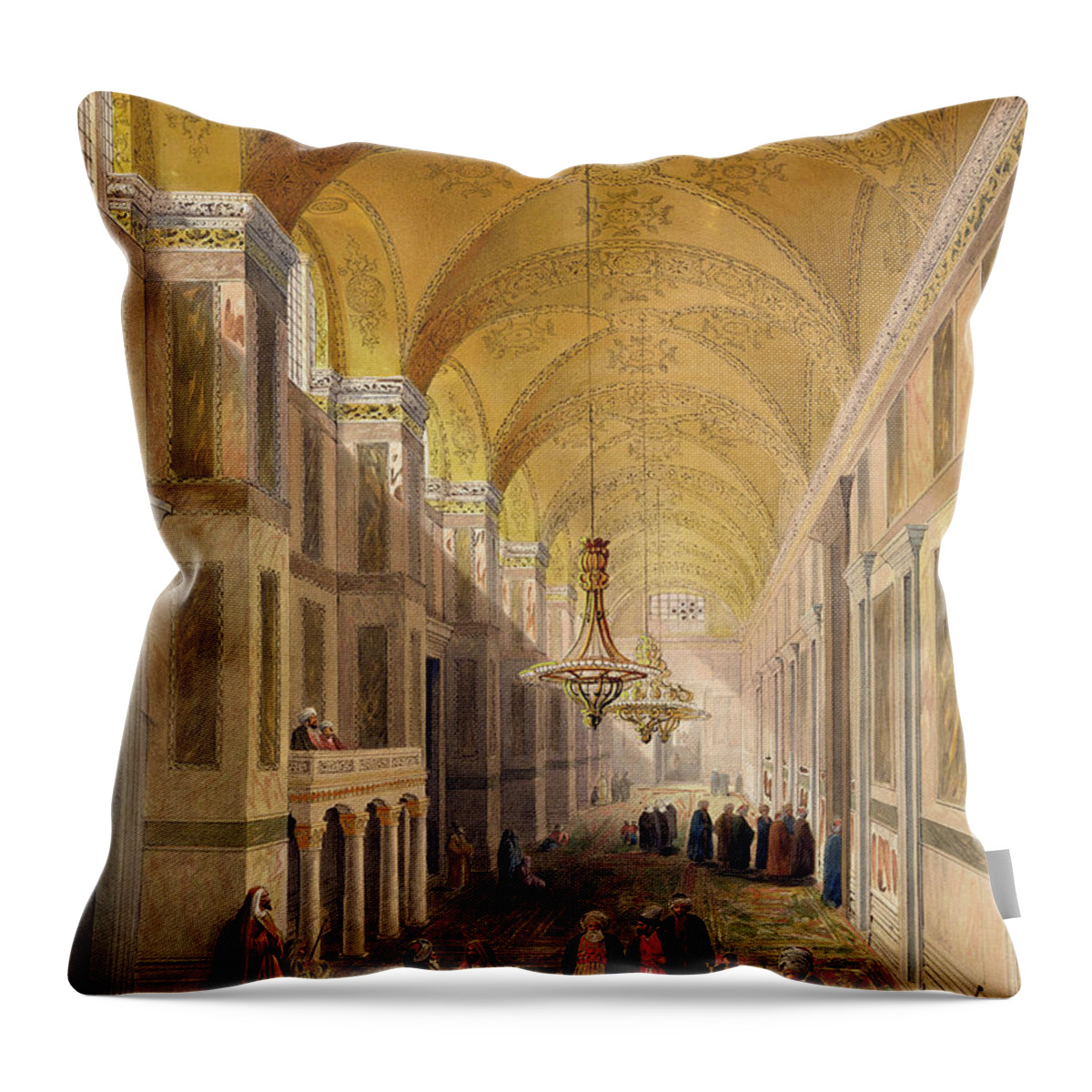 Corridor Throw Pillow featuring the drawing Haghia Sophia, Plate 2 The Narthex by Gaspard Fossati