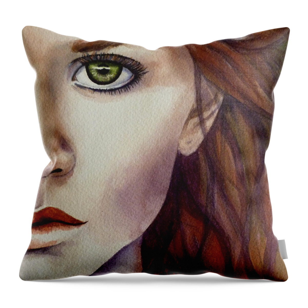 Portrait Of A Redhead. Half A Face Throw Pillow featuring the painting Half a Life by Michal Madison