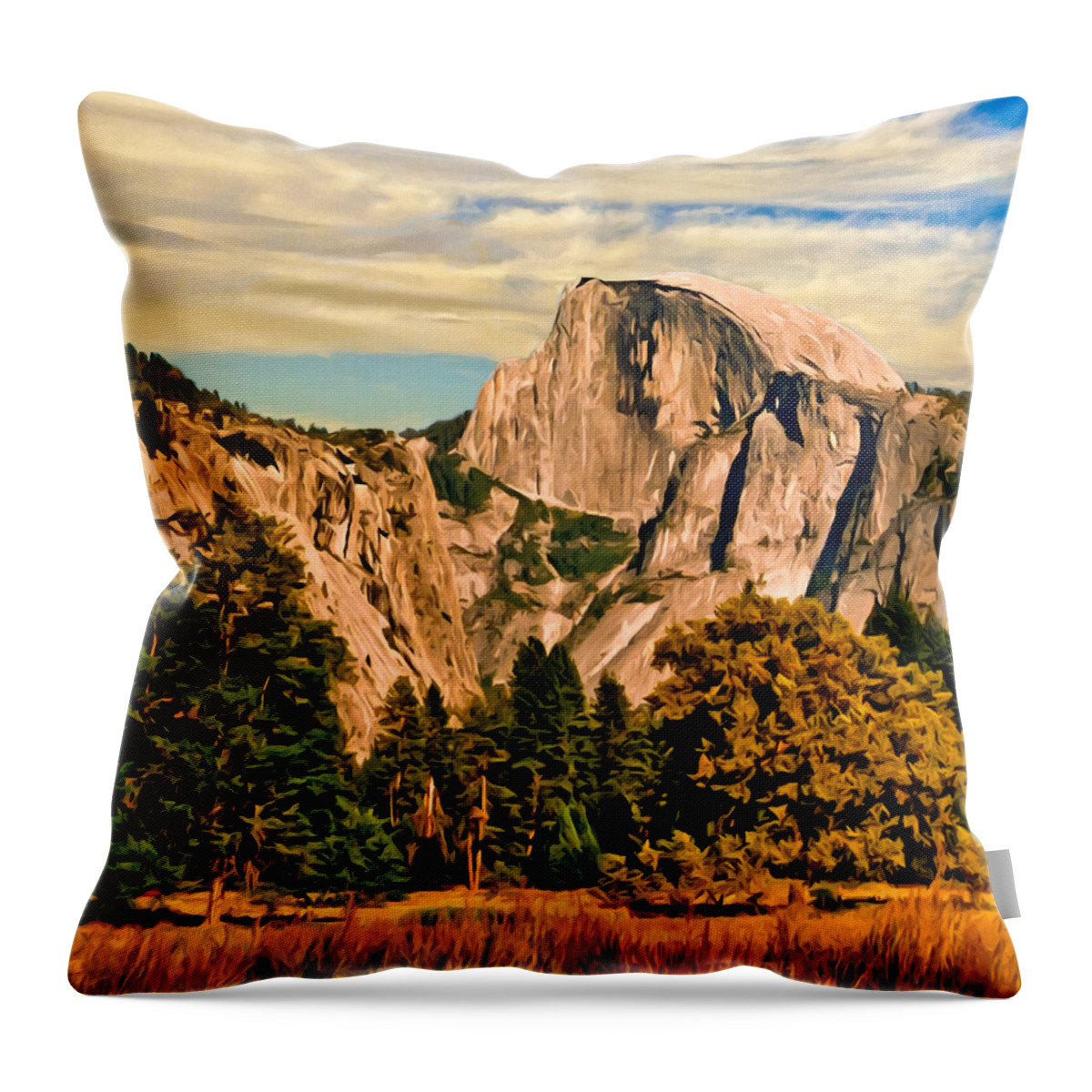 Bob Johnston Throw Pillow featuring the painting Half Dome Painting by Bob and Nadine Johnston