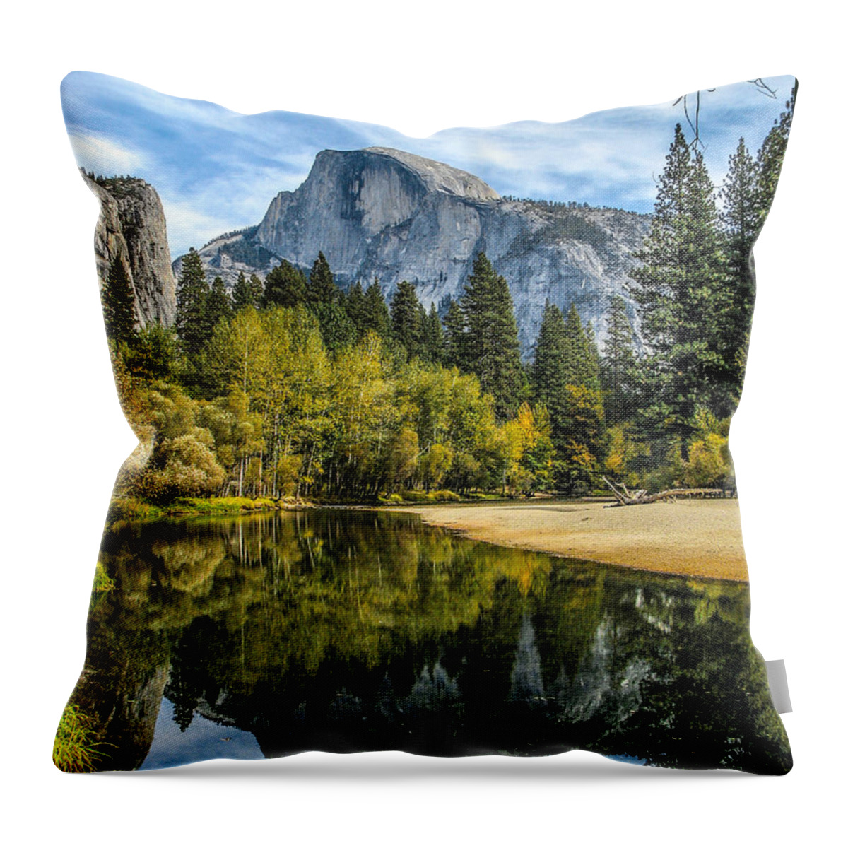 Half Dome Throw Pillow featuring the photograph Half Dome Reflected in the Merced River by John Haldane