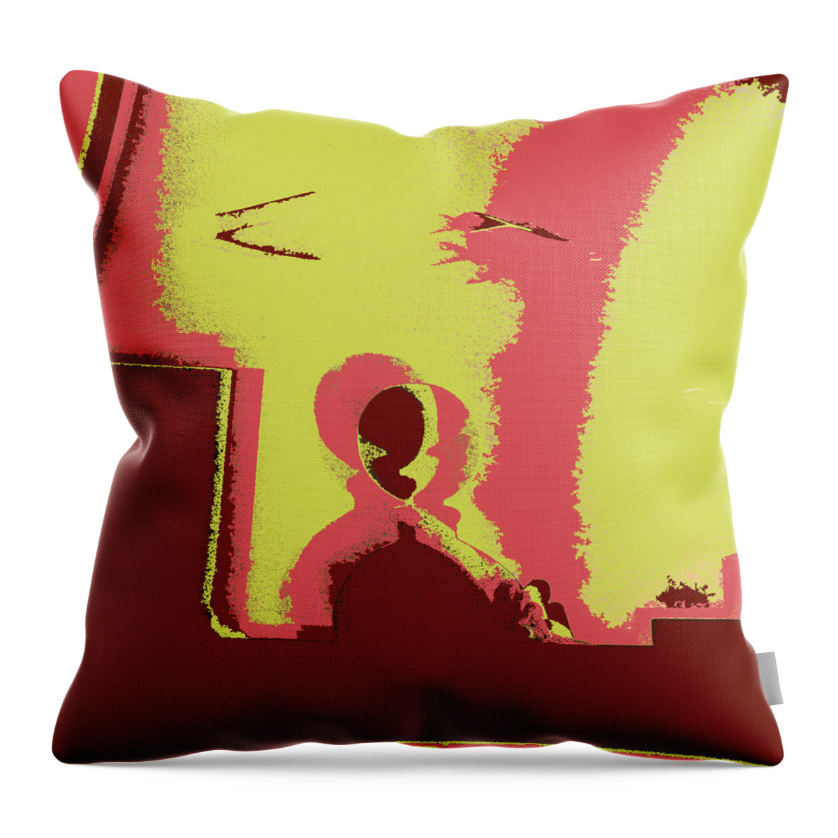 Abstract Abstraction Red Yellow Pink Decorative Design Conceptual Art Vibrant Unique Simplicity Illusion Still Life Reflections Shadows Colorful Original Tom Druin Artistic Pure Popular Tranquil Throw Pillow featuring the photograph Half Empty by Tom Druin