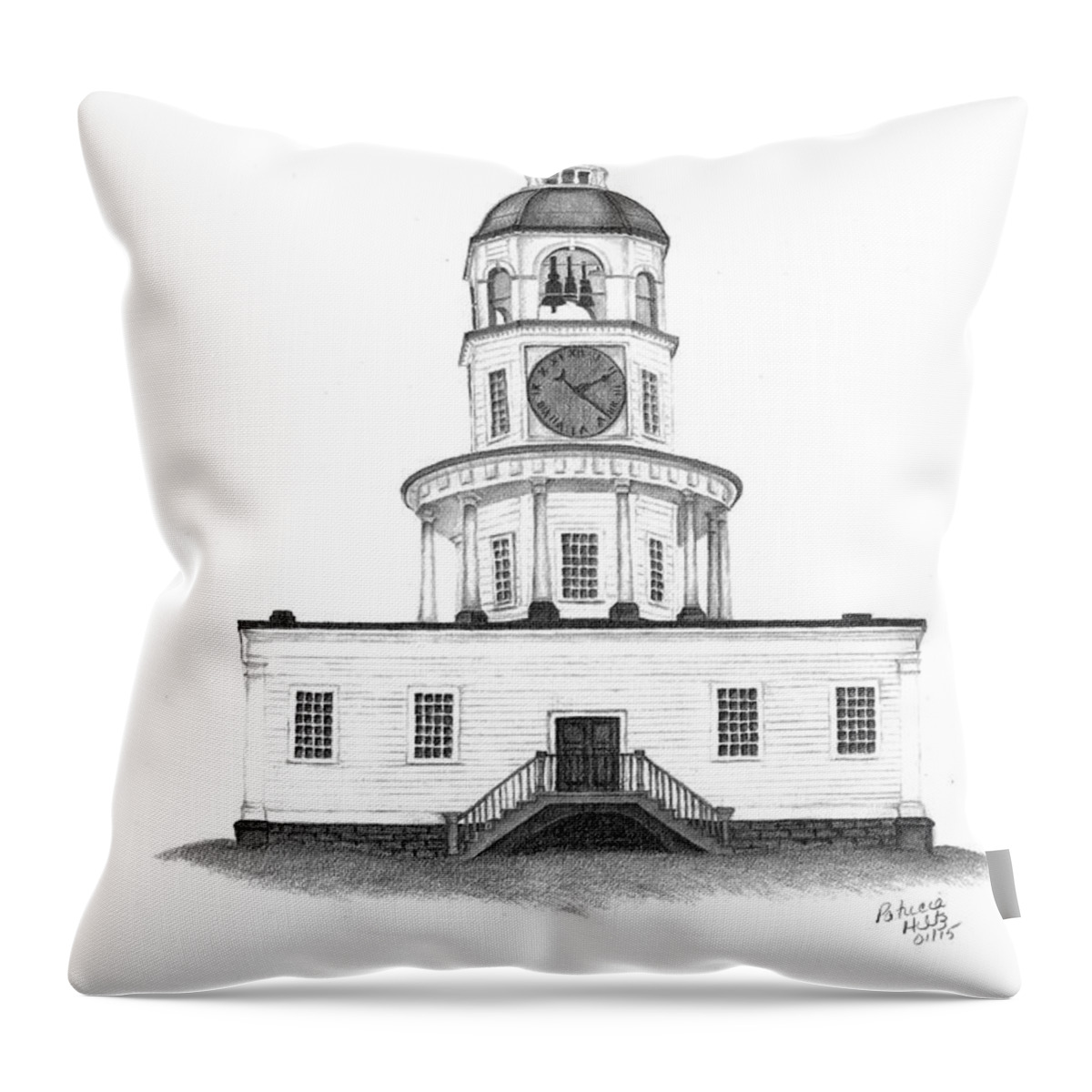 Clock Throw Pillow featuring the drawing Halifax Town Clock by Patricia Hiltz