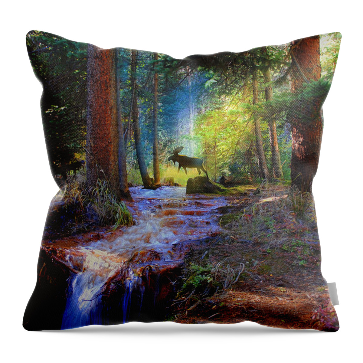 Wildlife Throw Pillow featuring the digital art Hall Valley Moose by J Griff Griffin