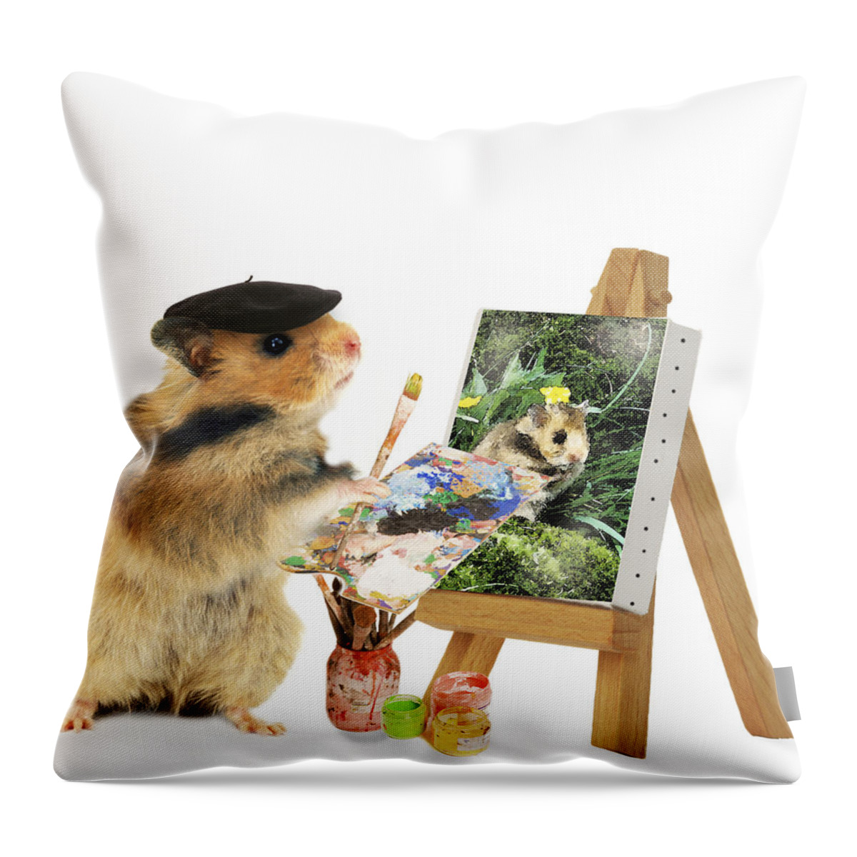 Hamster Throw Pillow featuring the painting Hamster Painting by Jean-Michel Labat