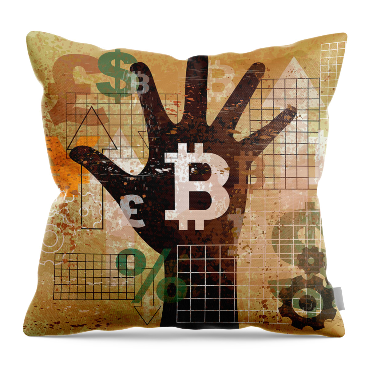 Adult Throw Pillow featuring the photograph Hand Choosing Bitcoin From Foreign by Ikon Images