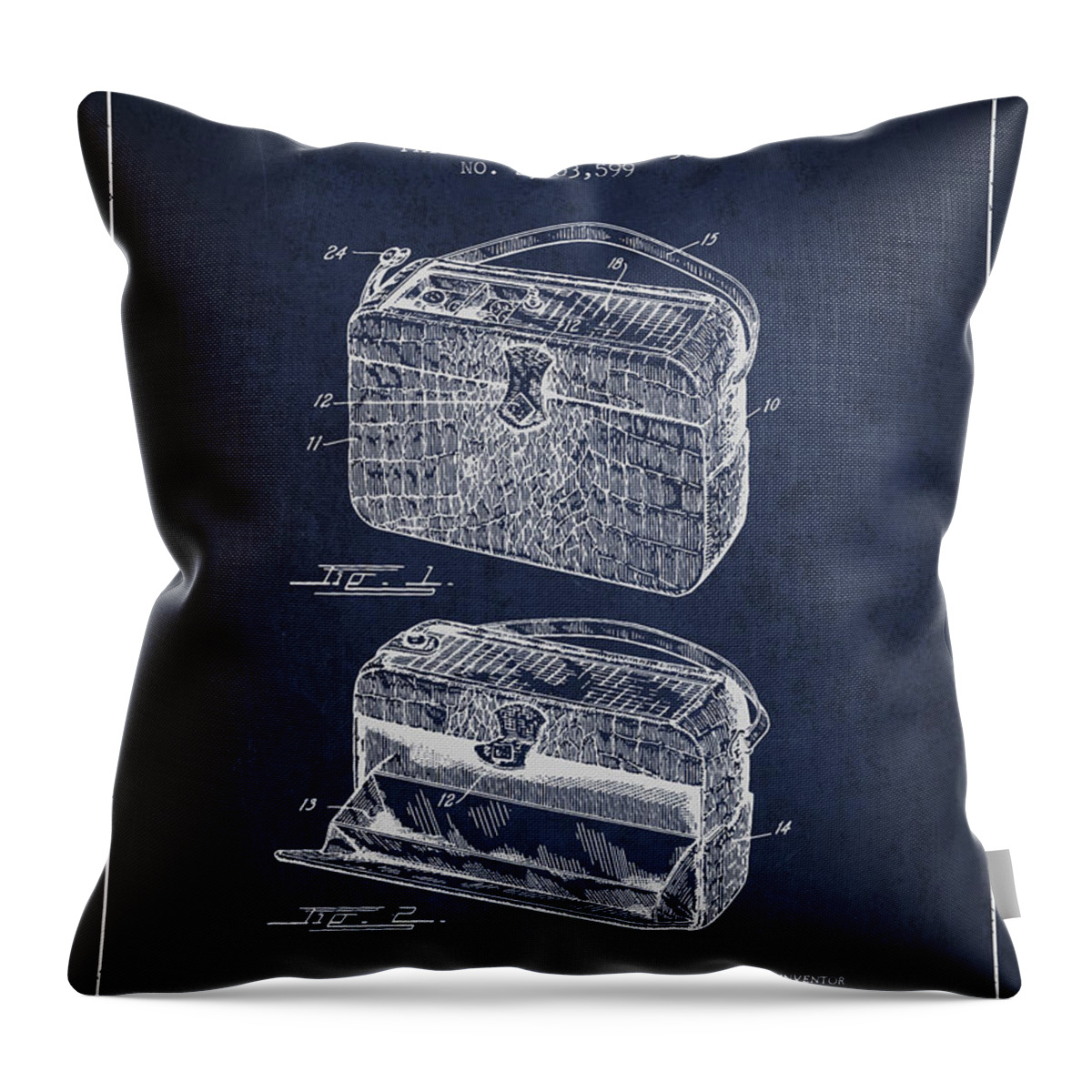 Purse Throw Pillow featuring the digital art Handbag patent from 1936 - Navy Blue by Aged Pixel