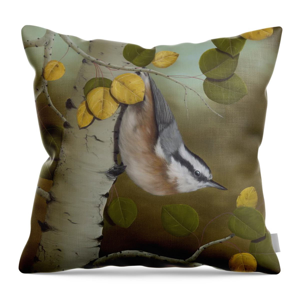 Animals Throw Pillow featuring the painting Hanging Around-Red Breasted Nuthatch by Rick Bainbridge