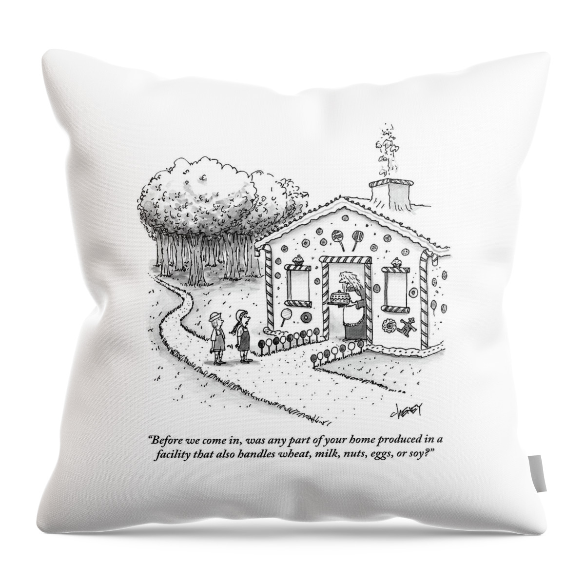 Hansel And Gretel Approach A Witch's Gingerbread Throw Pillow