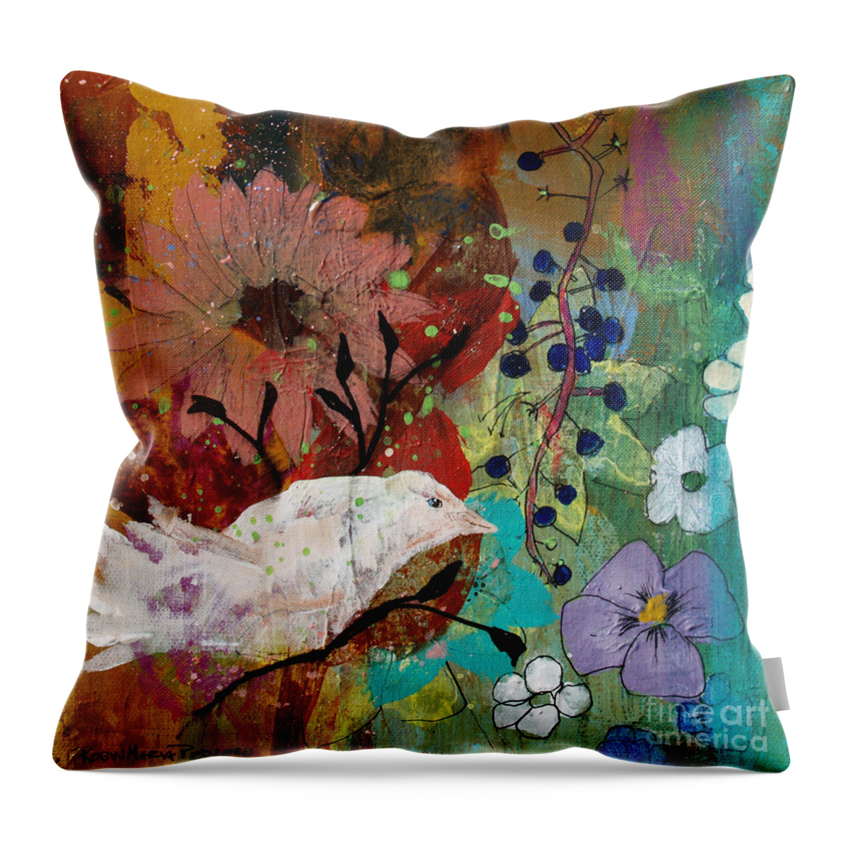 White Bird Throw Pillow featuring the painting Happiness by Robin Pedrero