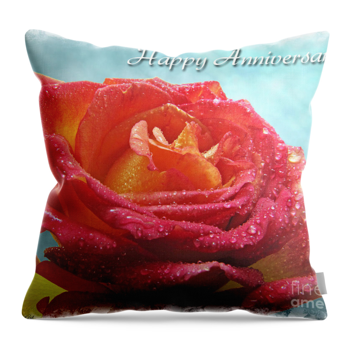 Dew Throw Pillow featuring the photograph Happy Anniversary Rose by Debbie Portwood