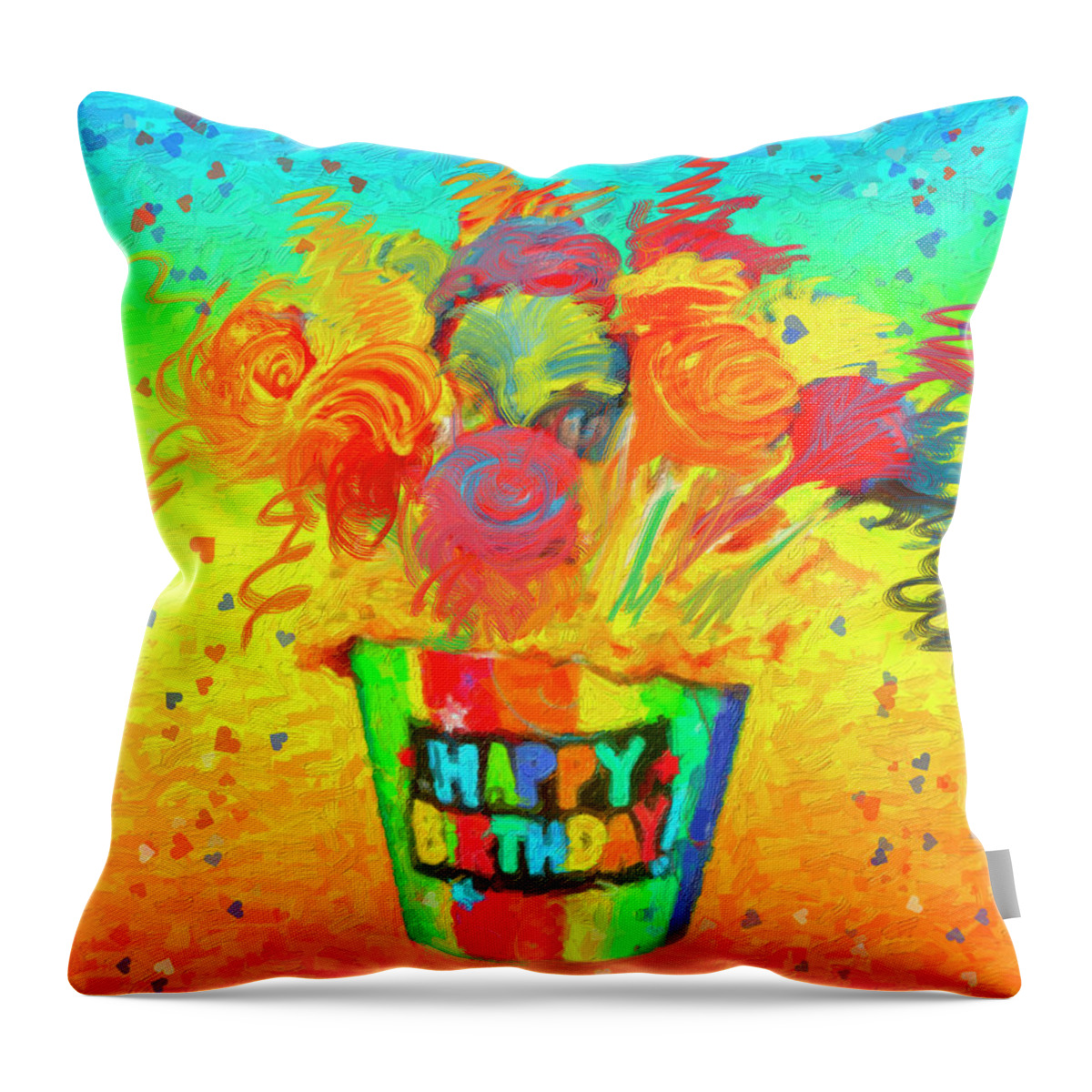 Flower Throw Pillow featuring the painting Happy Birthday by Angela Stanton