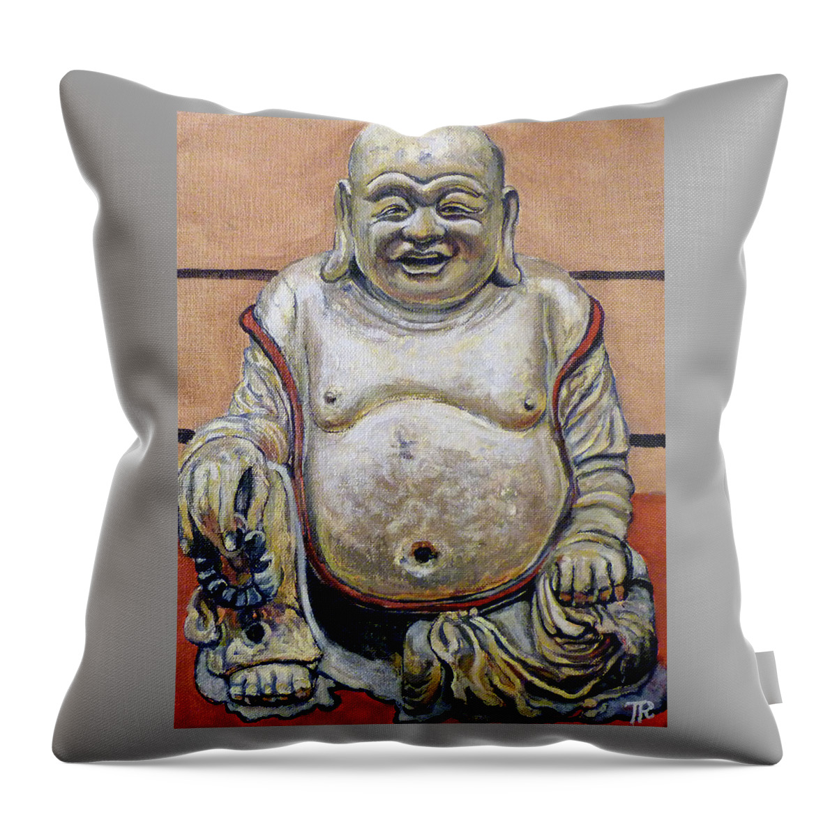 Buddha Throw Pillow featuring the painting Happy Buddha by Tom Roderick